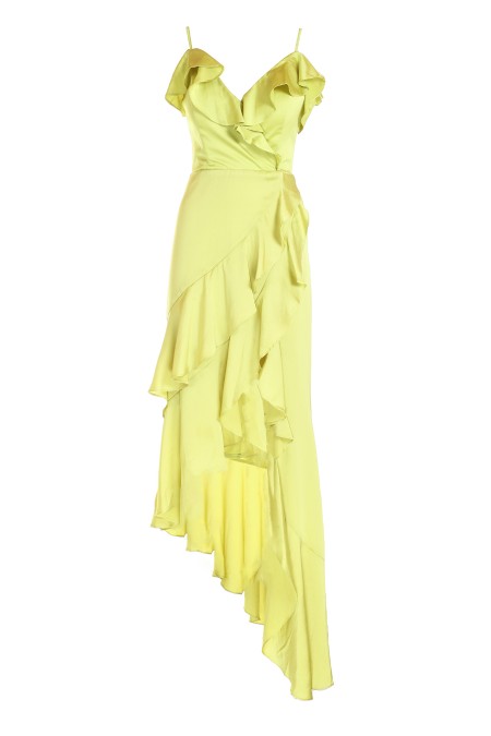Shop FOREVER UNIQUE  Dress: Forever Unique long dress.
Shoulder pads.
Sleeveless.
drapery.
Asymmetrical.
Back zip closure.
Composition: 100% polyester.
Made in Turkey.. ELOISE 7882-YELLOW